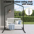 Wooden 2-Seater Outdoor Swing Chair with Black Stand White Hanging Chair