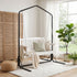 Wooden 2-Seater Outdoor Swing Chair with Black Stand White Hanging Chair