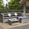 Livsip 5pc Outdoor Wicker Lounge Set Rattan Sofa with Coffee Table Grey