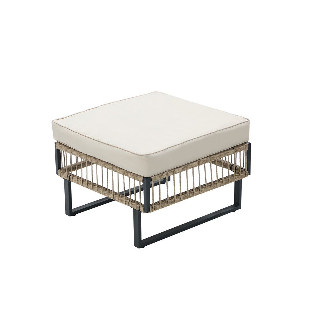 Livsip 7-Piece Rope Weave Outdoor Sofa Set with Tempered Glass Table, Khaki