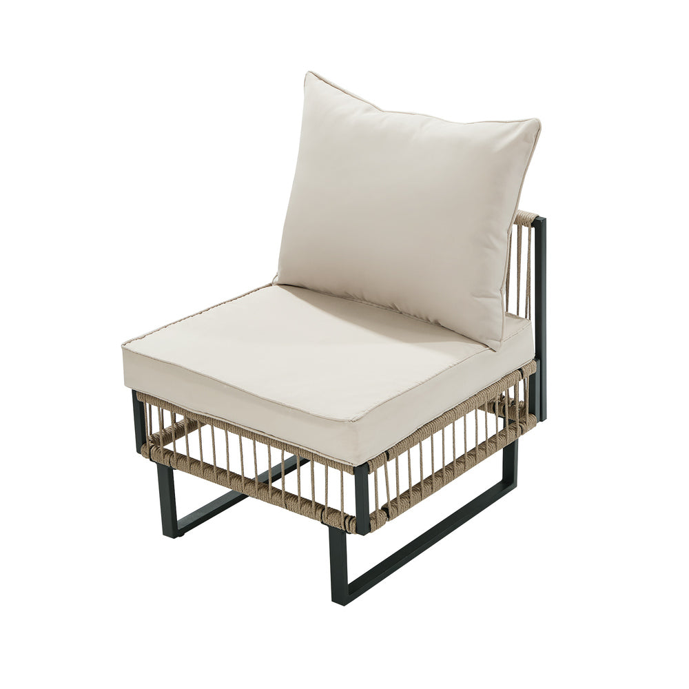 Livsip 7-Piece Rope Weave Outdoor Sofa Set with Tempered Glass Table, Khaki