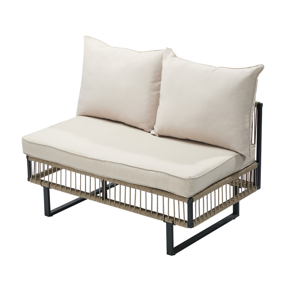 Livsip 7-Piece Rope Weave Outdoor Sofa Set with Tempered Glass Table, Khaki