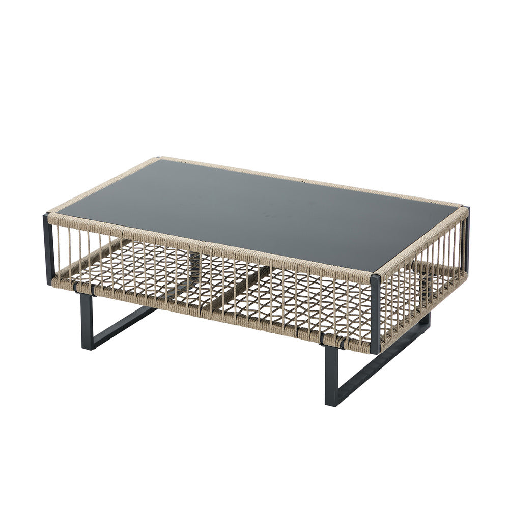8 Seater Outdoor Sofa Set with Table, Rope Weave, Khaki, 150kg Cap