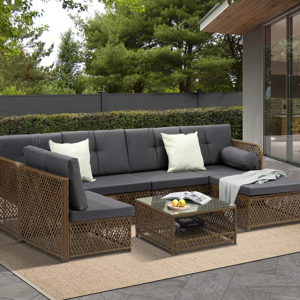 Outdoor Furniture Lounge Setting 6 Seater Wicker Sofa Set