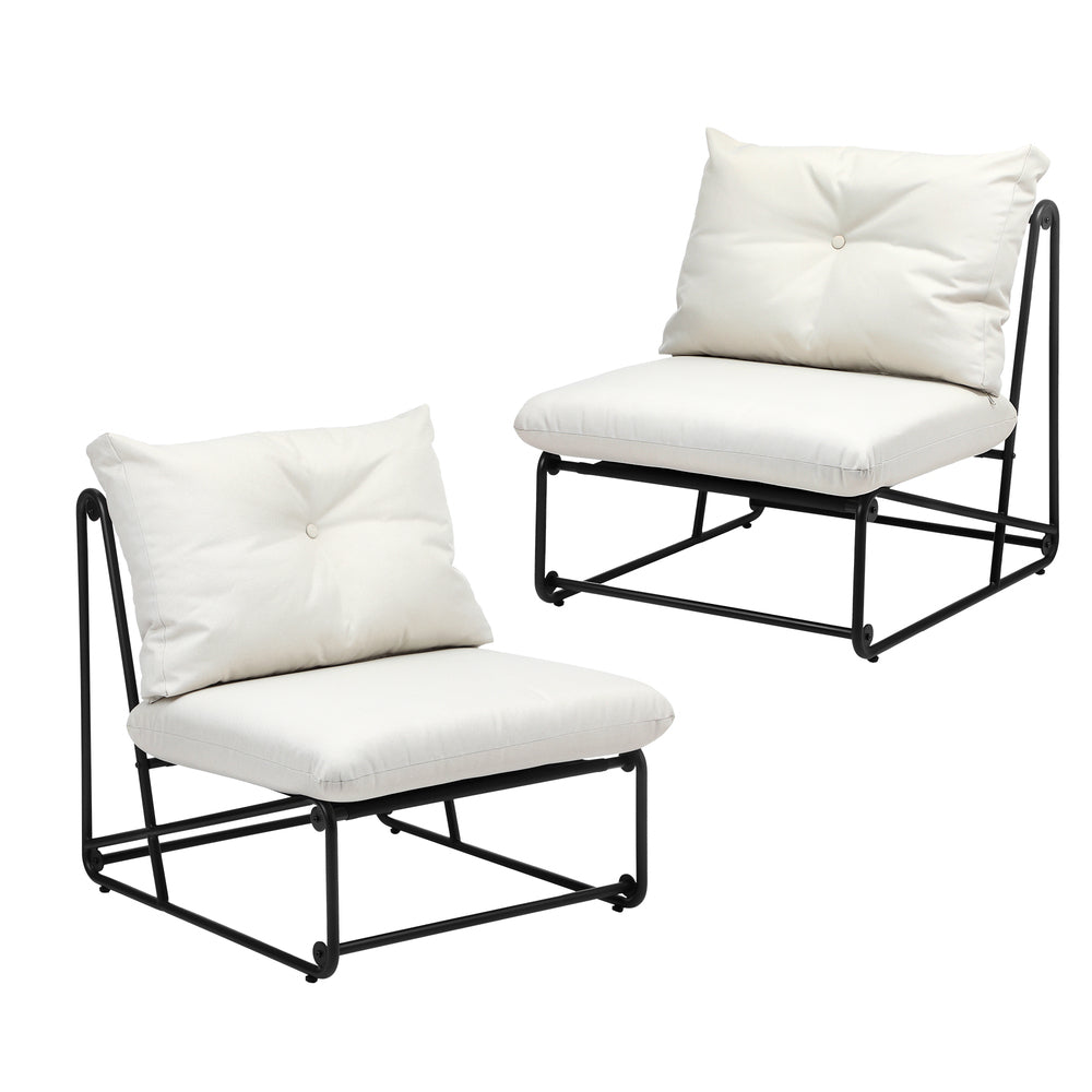 2PCS Outdoor Dining Chairs Patio Sofa Lounge Chair Beige