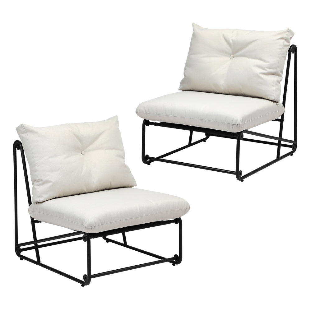 2PCS Outdoor Dining Chairs Patio Sofa Lounge Chair Beige