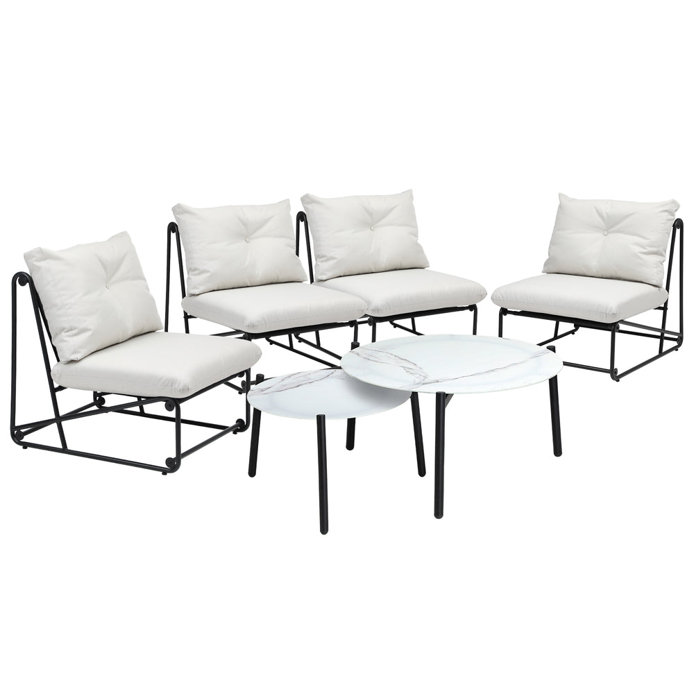 Livsip 6PCS Outdoor Sofa Set Nesting Coffee Table with Chairs Beige