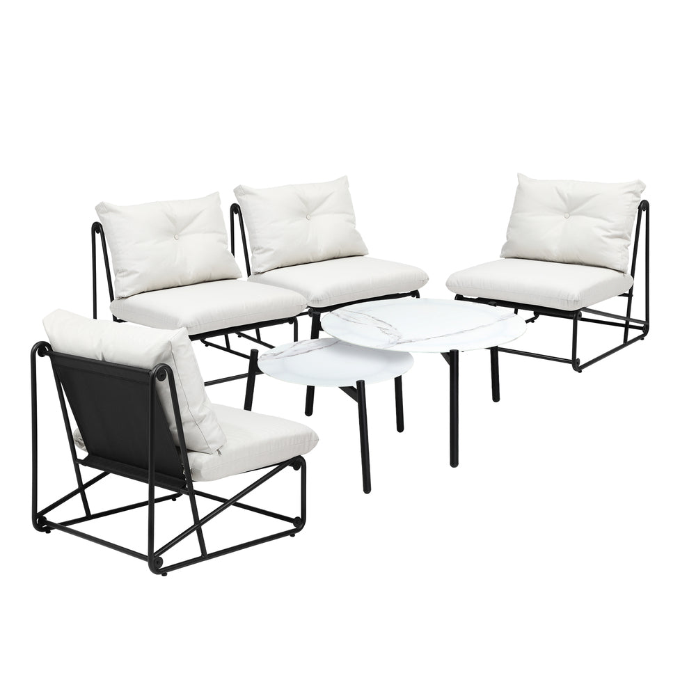 Livsip 6PCS Outdoor Sofa Set Nesting Coffee Table with Chairs Beige