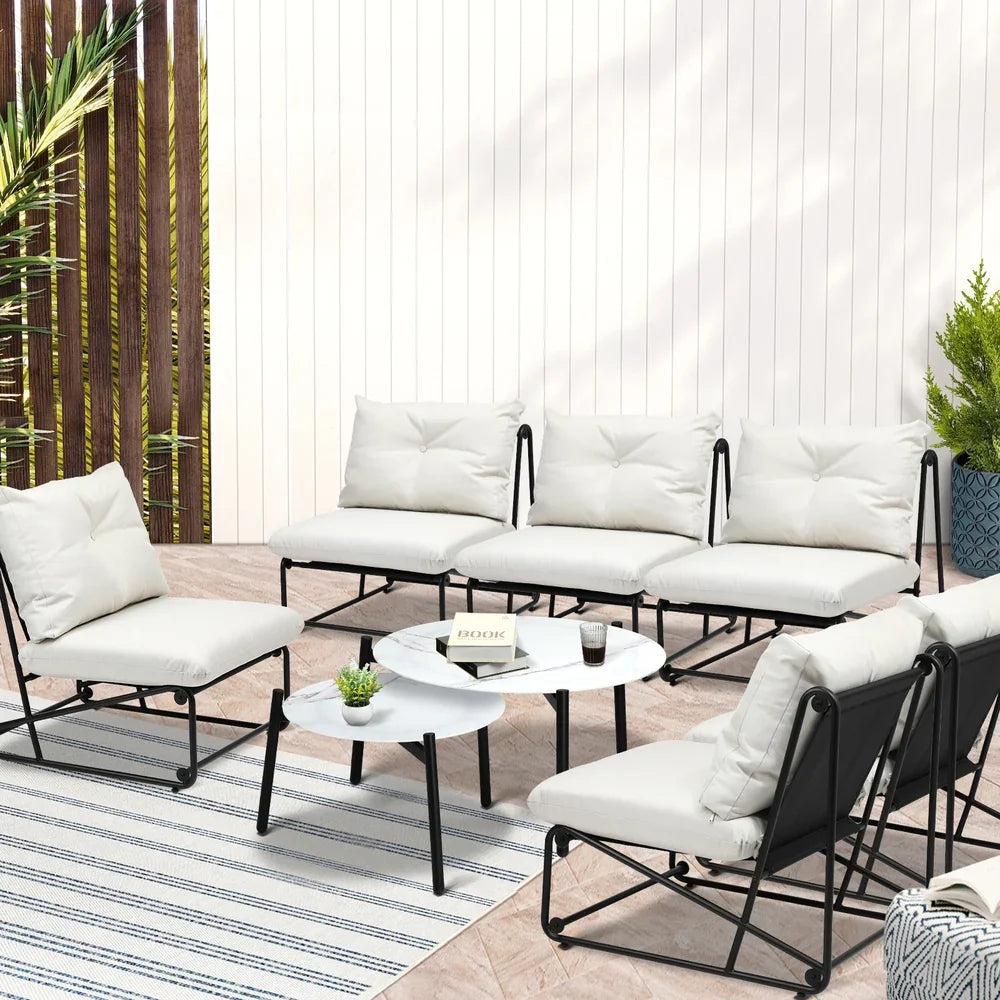 Livsip 8PCS Outdoor Sofa Set 2-in-1 Coffee Table with Chairs Beige