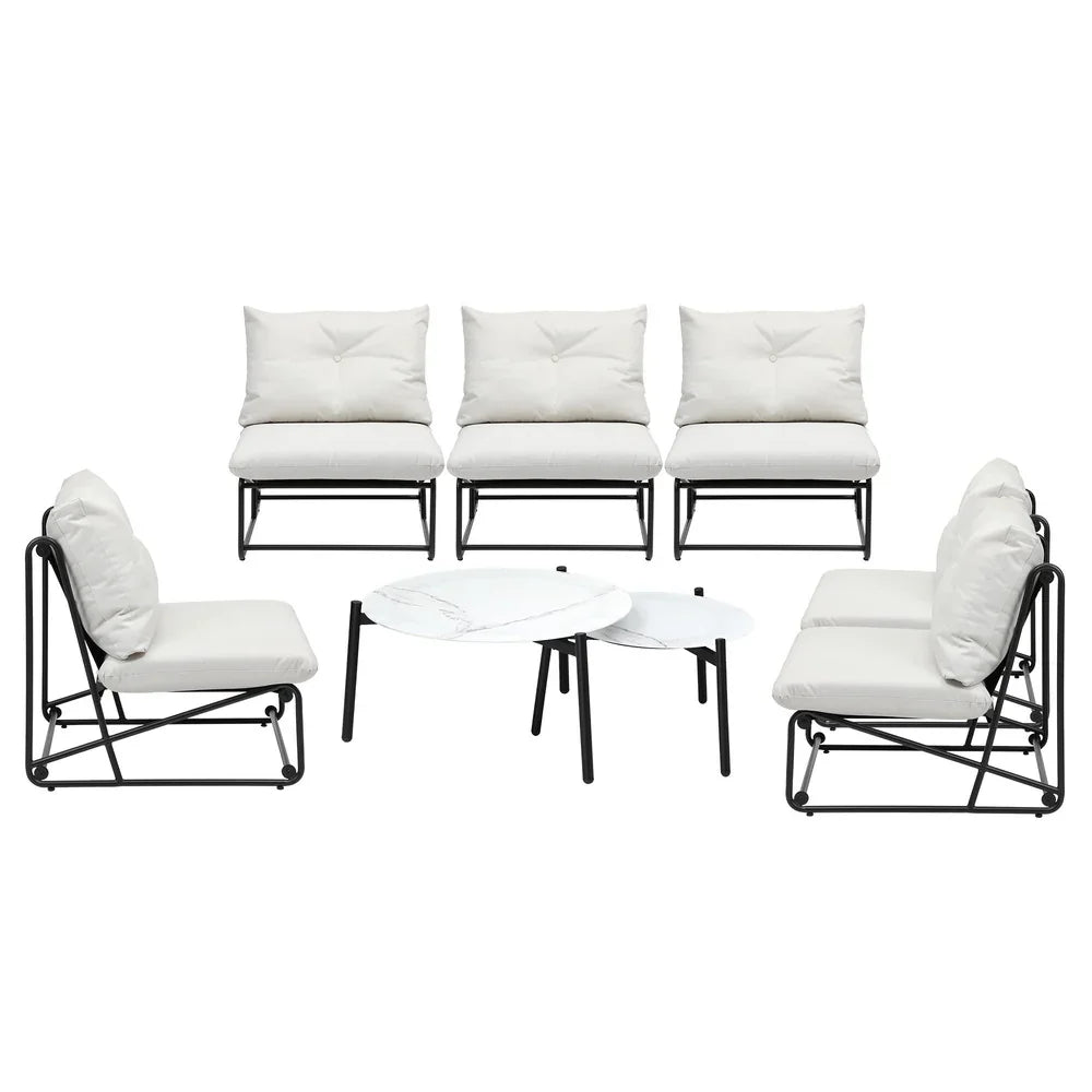 Livsip 8PCS Outdoor Sofa Set 2-in-1 Coffee Table with Chairs Beige