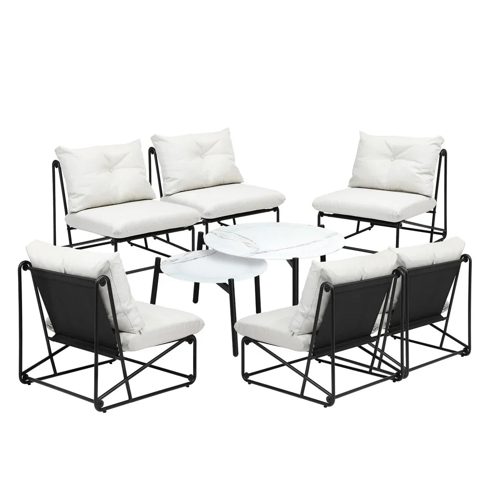Livsip 8PCS Outdoor Sofa Set 2-in-1 Coffee Table with Chairs Beige