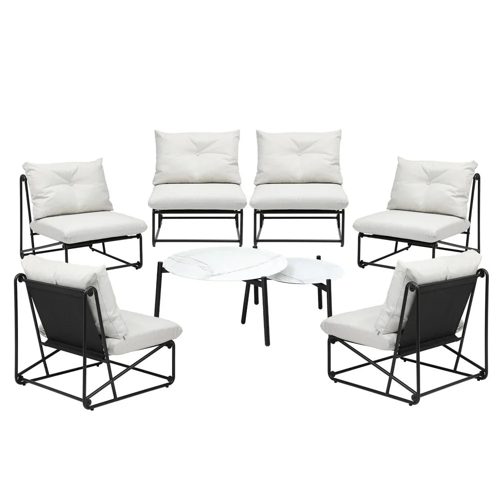 Livsip 8PCS Outdoor Sofa Set 2-in-1 Coffee Table with Chairs Beige