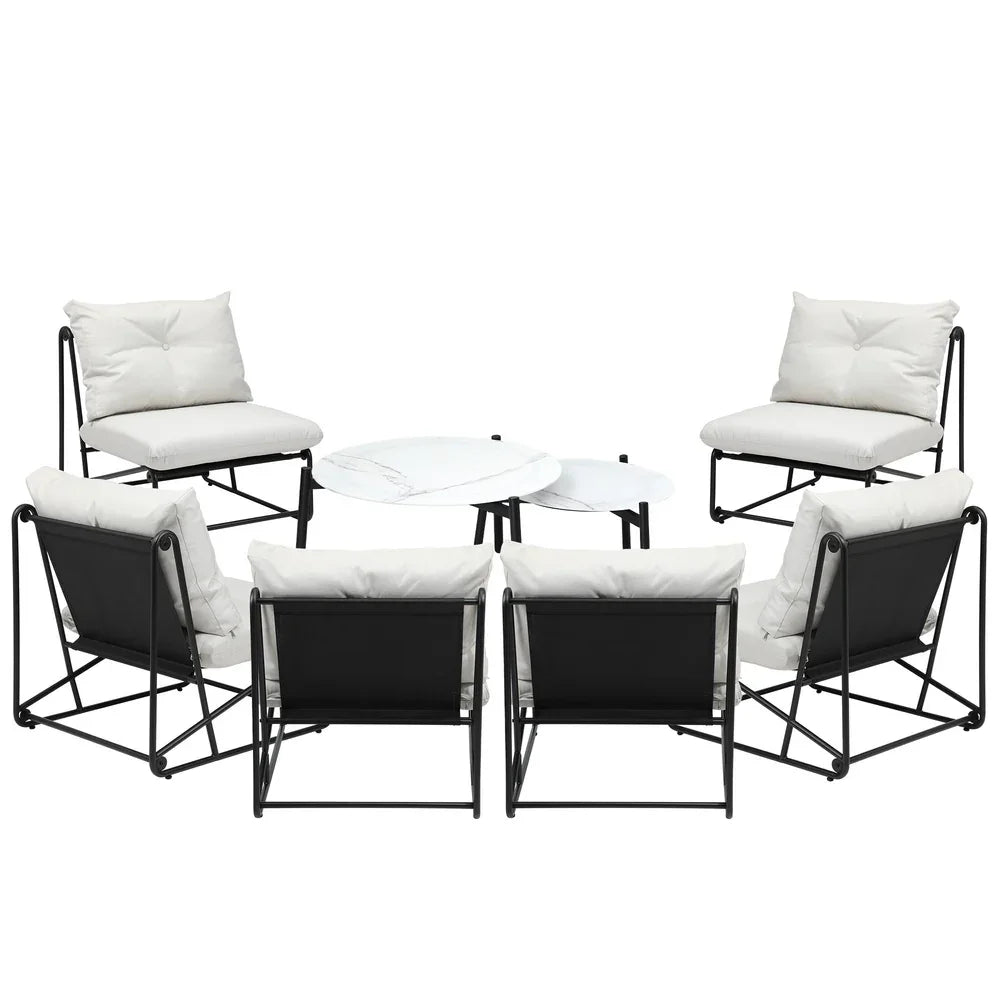 Livsip 8PCS Outdoor Sofa Set 2-in-1 Coffee Table with Chairs Beige