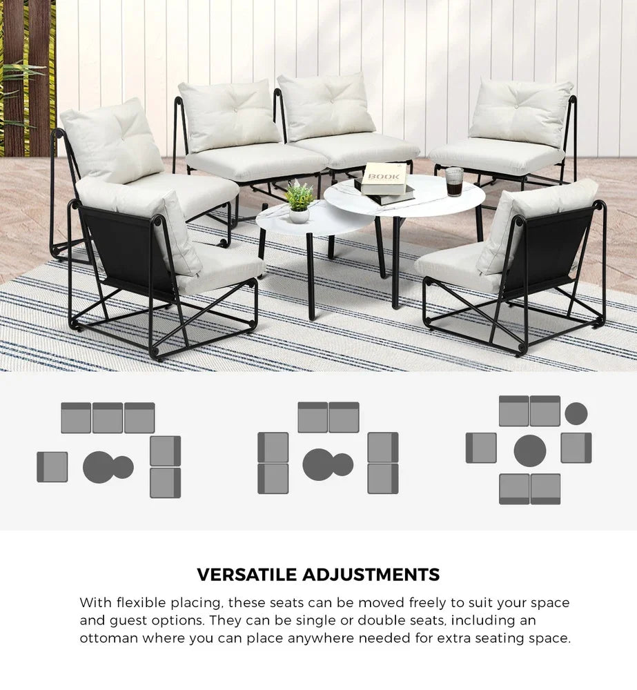 Livsip 8PCS Outdoor Sofa Set 2-in-1 Coffee Table with Chairs Beige