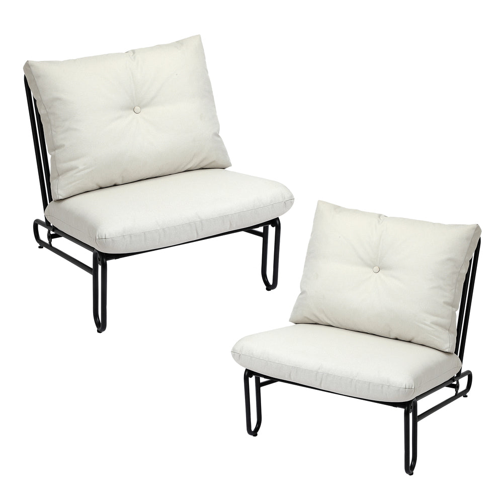 2PC Outdoor Lounge Chairs Patio Sofa with Cushions Beige