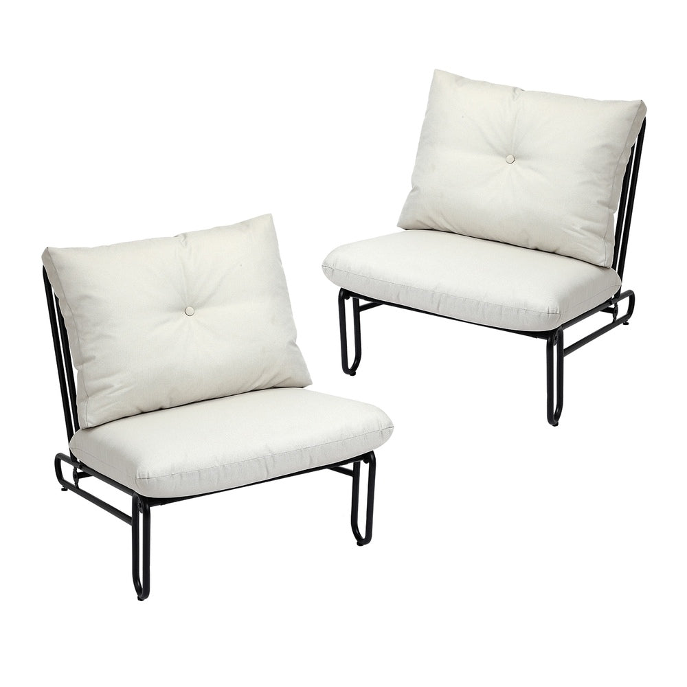 2PC Outdoor Lounge Chairs Patio Sofa with Cushions Beige