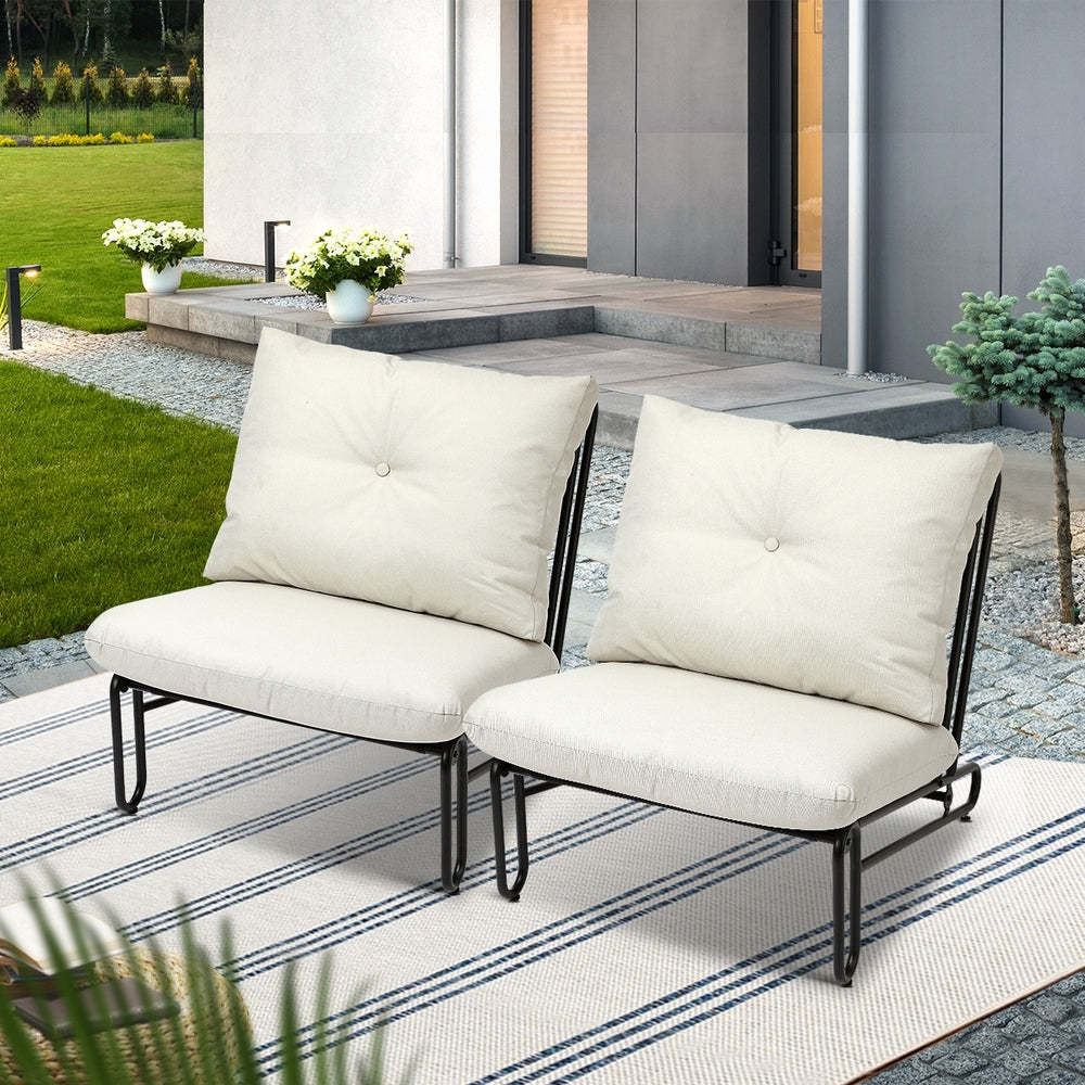 2PC Outdoor Lounge Chairs Patio Sofa with Cushions Beige