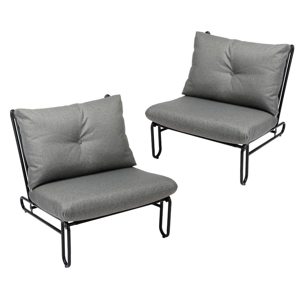 2PC Outdoor Lounge Chairs Patio Sofa with Cushions Grey