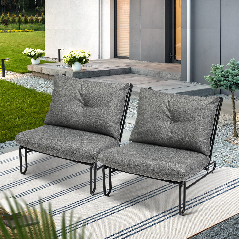 2PC Outdoor Lounge Chairs Patio Sofa with Cushions Grey