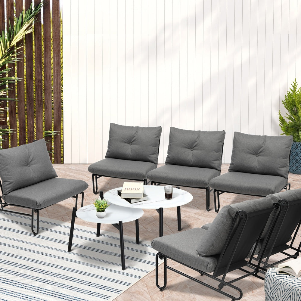 Livsip 8PCS Outdoor Sofa Set Nesting Coffee Table with Chairs Grey