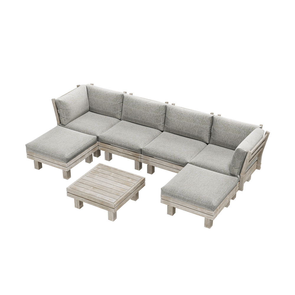 Livsip 7PCS Outdoor Sofa Set Wooden Lounge Setting Table Chair