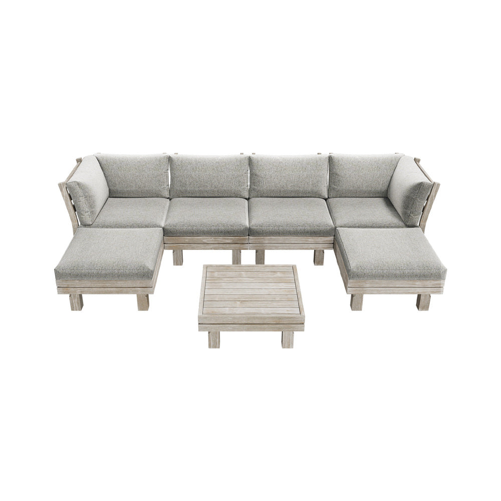 Livsip 7PCS Outdoor Sofa Set Wooden Lounge Setting Table Chair