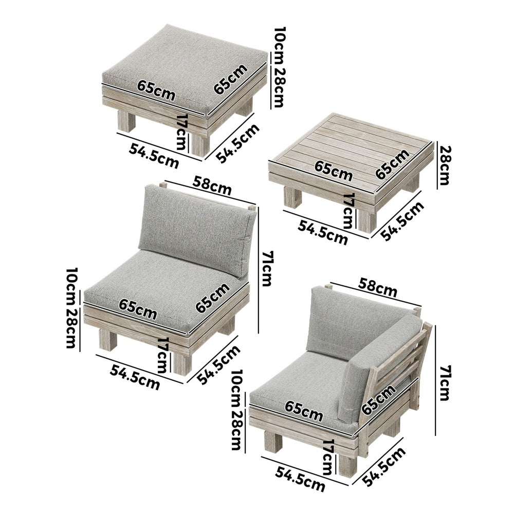 Livsip 7PCS Outdoor Sofa Set Wooden Lounge Setting Table Chair