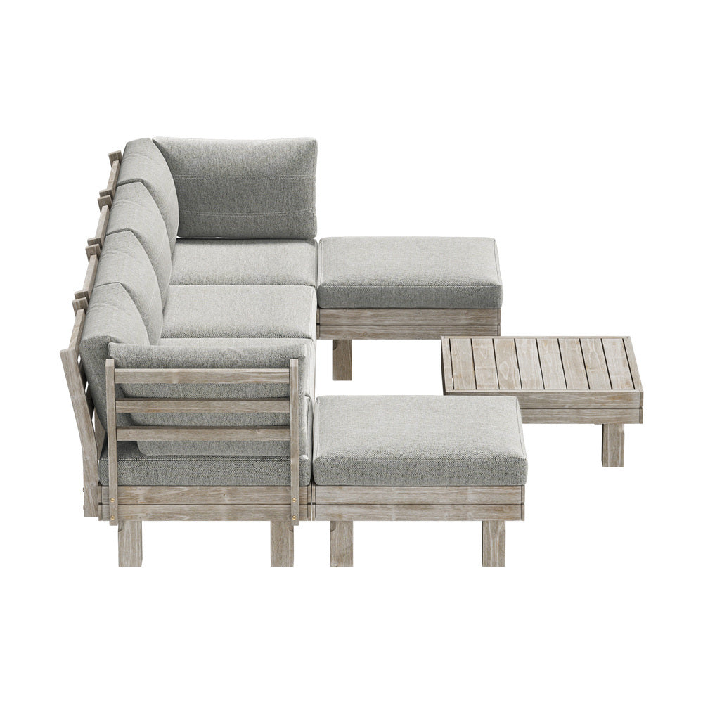 Livsip 7PCS Outdoor Sofa Set Wooden Lounge Setting Table Chair
