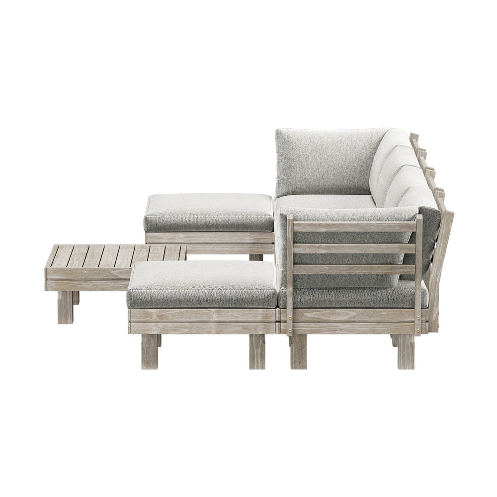 Livsip 7PCS Outdoor Sofa Set Wooden Lounge Setting Table Chair
