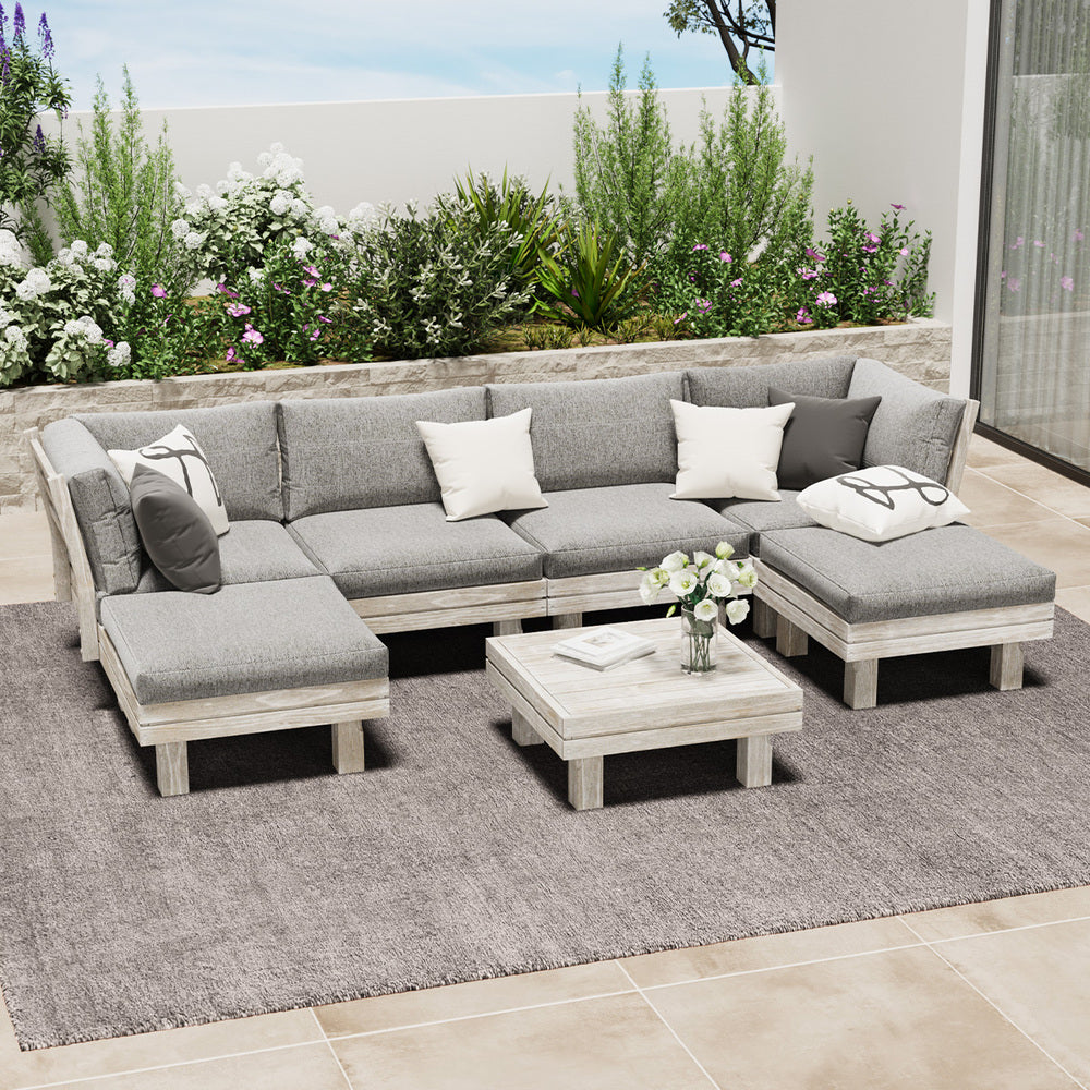 Livsip 7PCS Outdoor Sofa Set Wooden Lounge Setting Table Chair