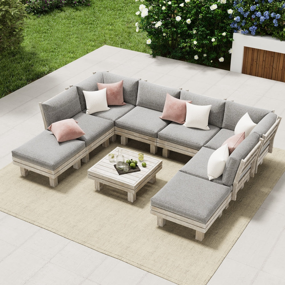 Livsip 9PCS Outdoor Sofa Set Wooden Lounge Setting Table Chair