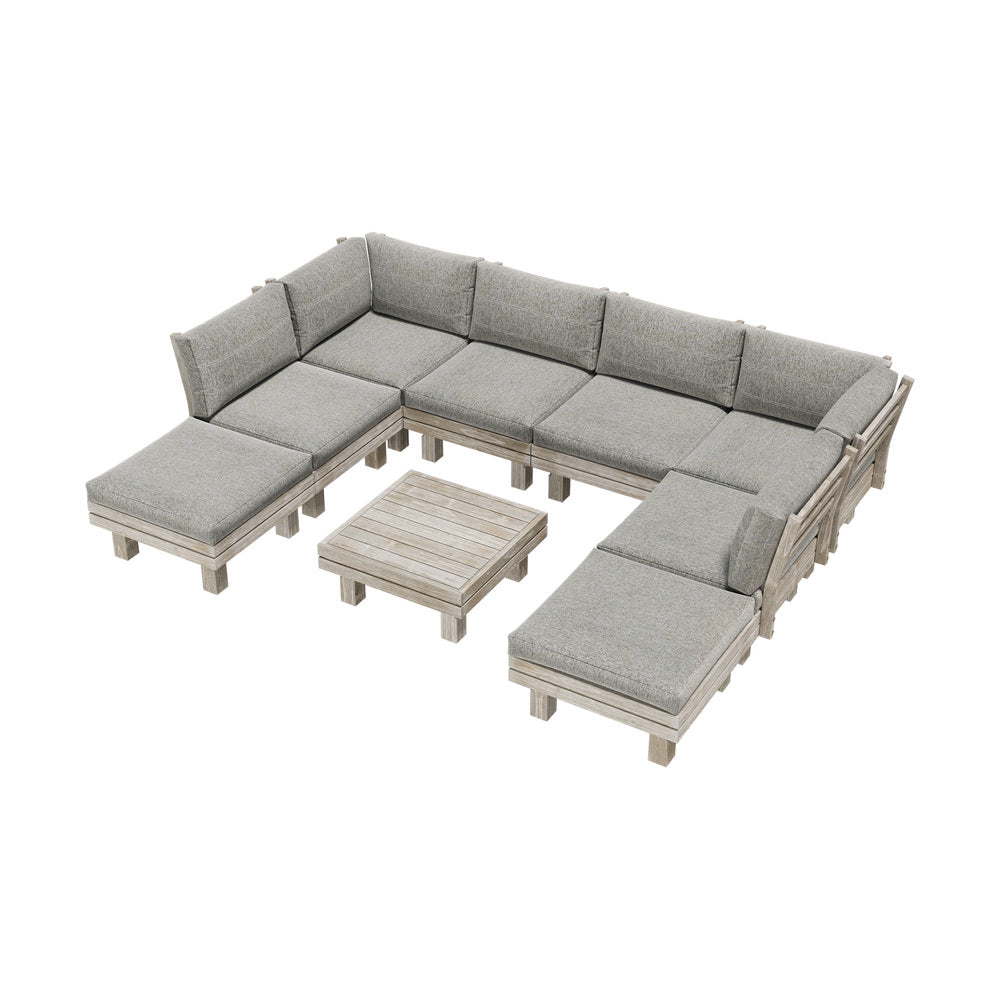 Livsip 9PCS Outdoor Sofa Set Wooden Lounge Setting Table Chair