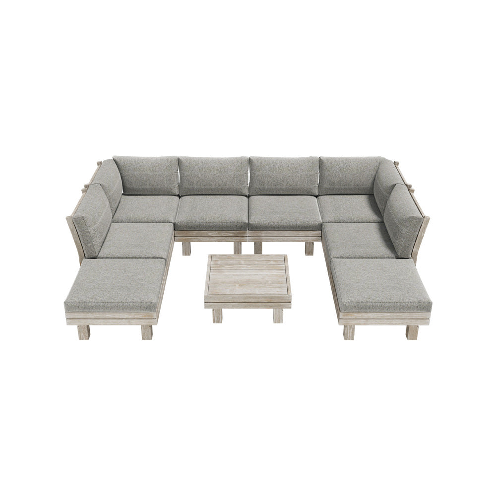 Livsip 9PCS Outdoor Sofa Set Wooden Lounge Setting Table Chair