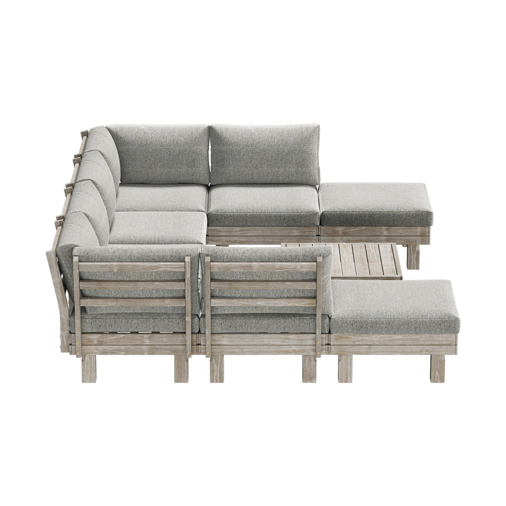Livsip 9PCS Outdoor Sofa Set Wooden Lounge Setting Table Chair