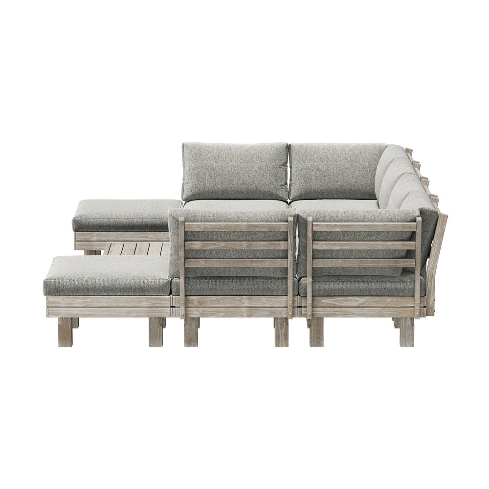 Livsip 9PCS Outdoor Sofa Set Wooden Lounge Setting Table Chair