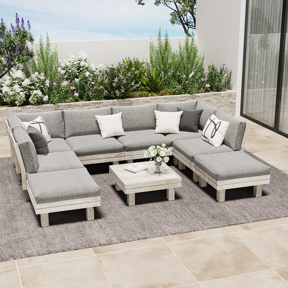 Livsip 9PCS Outdoor Sofa Set Wooden Lounge Setting Table Chair