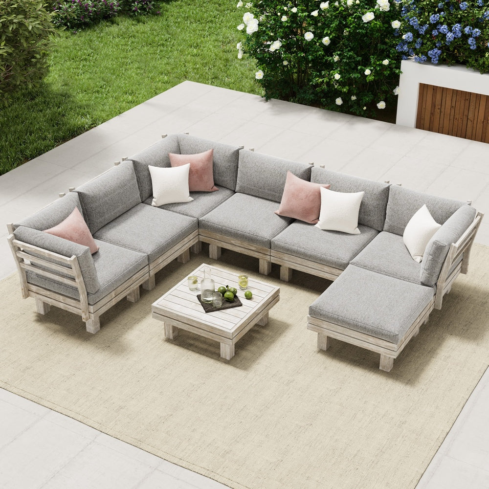 Livsip 8PCS Outdoor Sofa Set Wooden Lounge Setting Table Chair