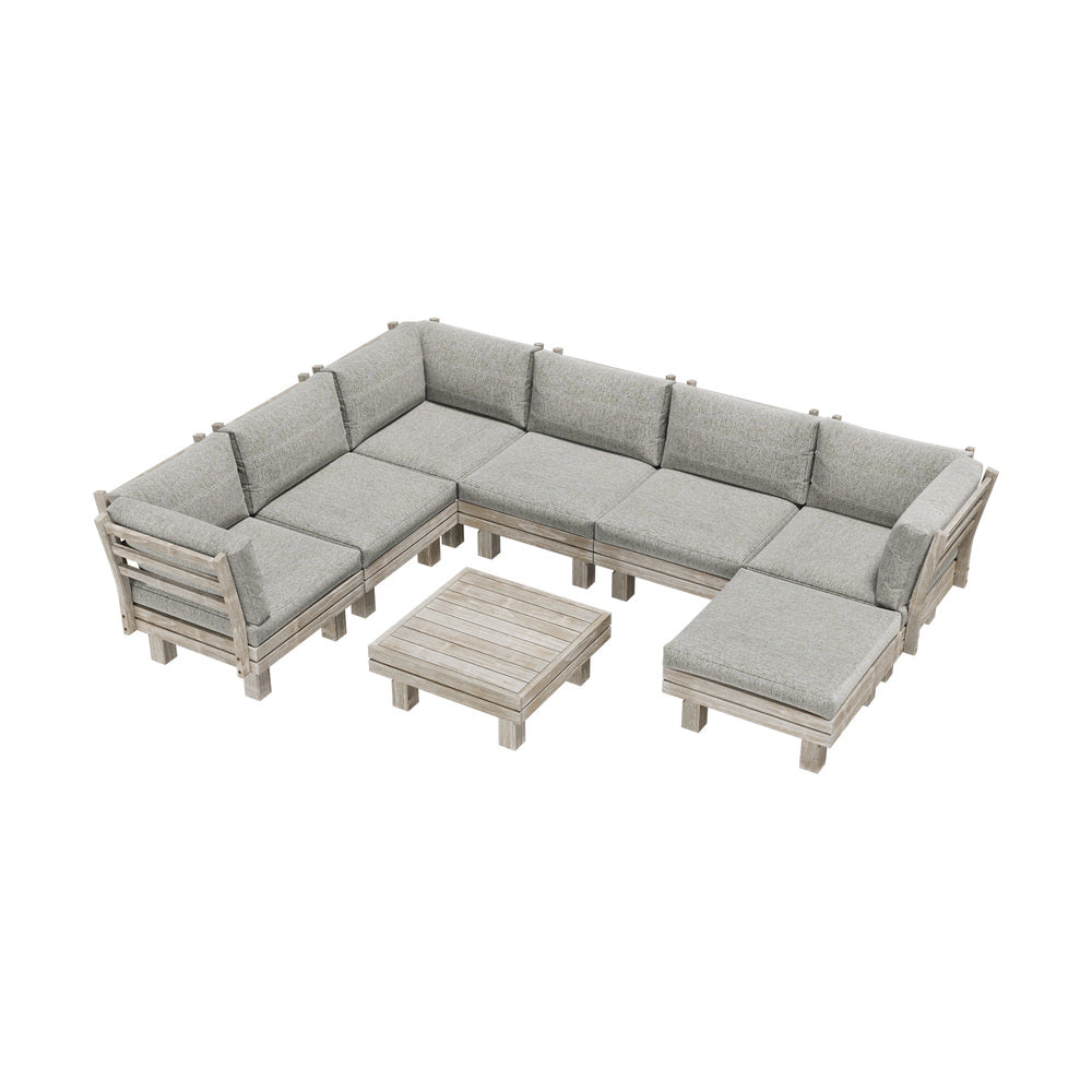 Livsip 8PCS Outdoor Sofa Set Wooden Lounge Setting Table Chair