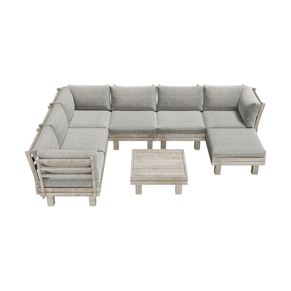 Livsip 8PCS Outdoor Sofa Set Wooden Lounge Setting Table Chair