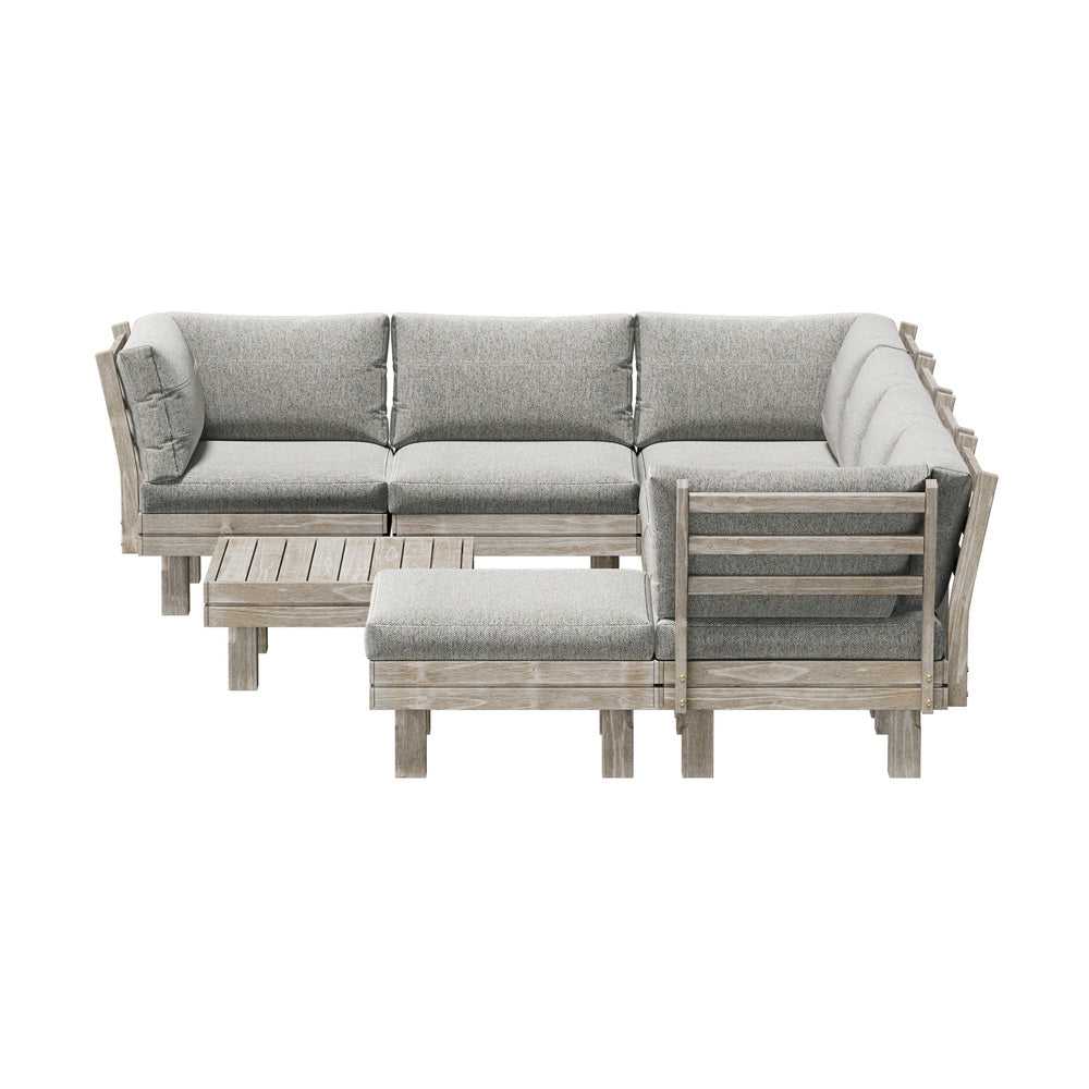 Livsip 8PCS Outdoor Sofa Set Wooden Lounge Setting Table Chair