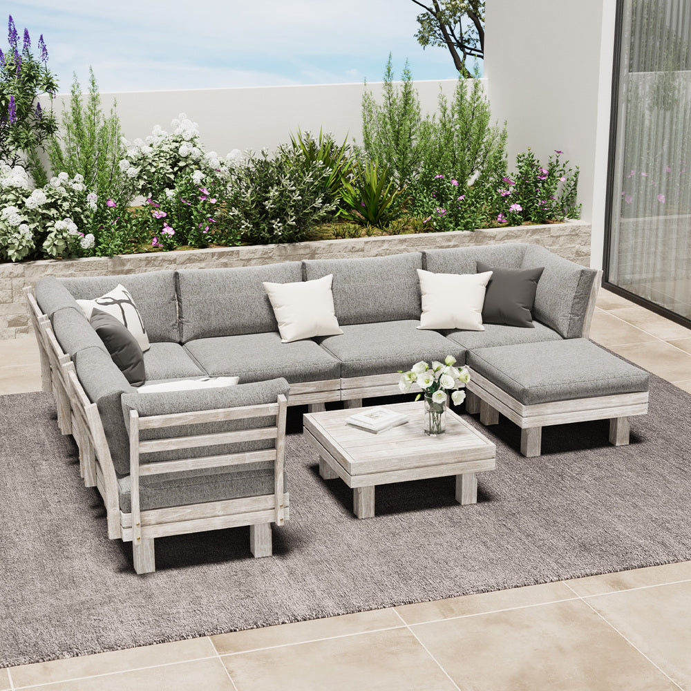 Livsip 8PCS Outdoor Sofa Set Wooden Lounge Setting Table Chair