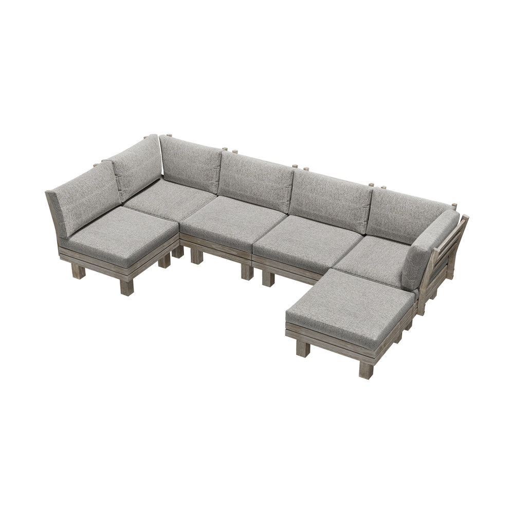 6-Piece Beige Outdoor Sofa Set with Coffee Table, Wood Frame, 150kg