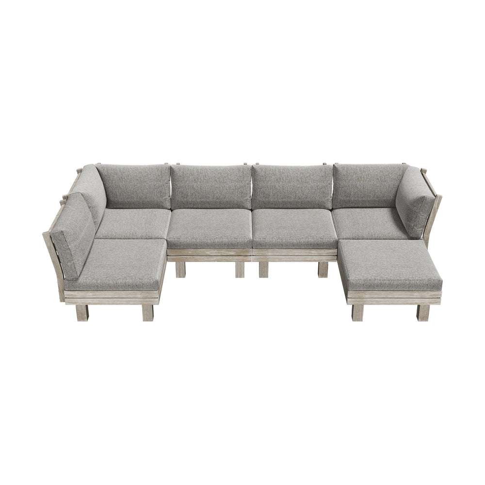 6-Piece Beige Outdoor Sofa Set with Coffee Table, Wood Frame, 150kg