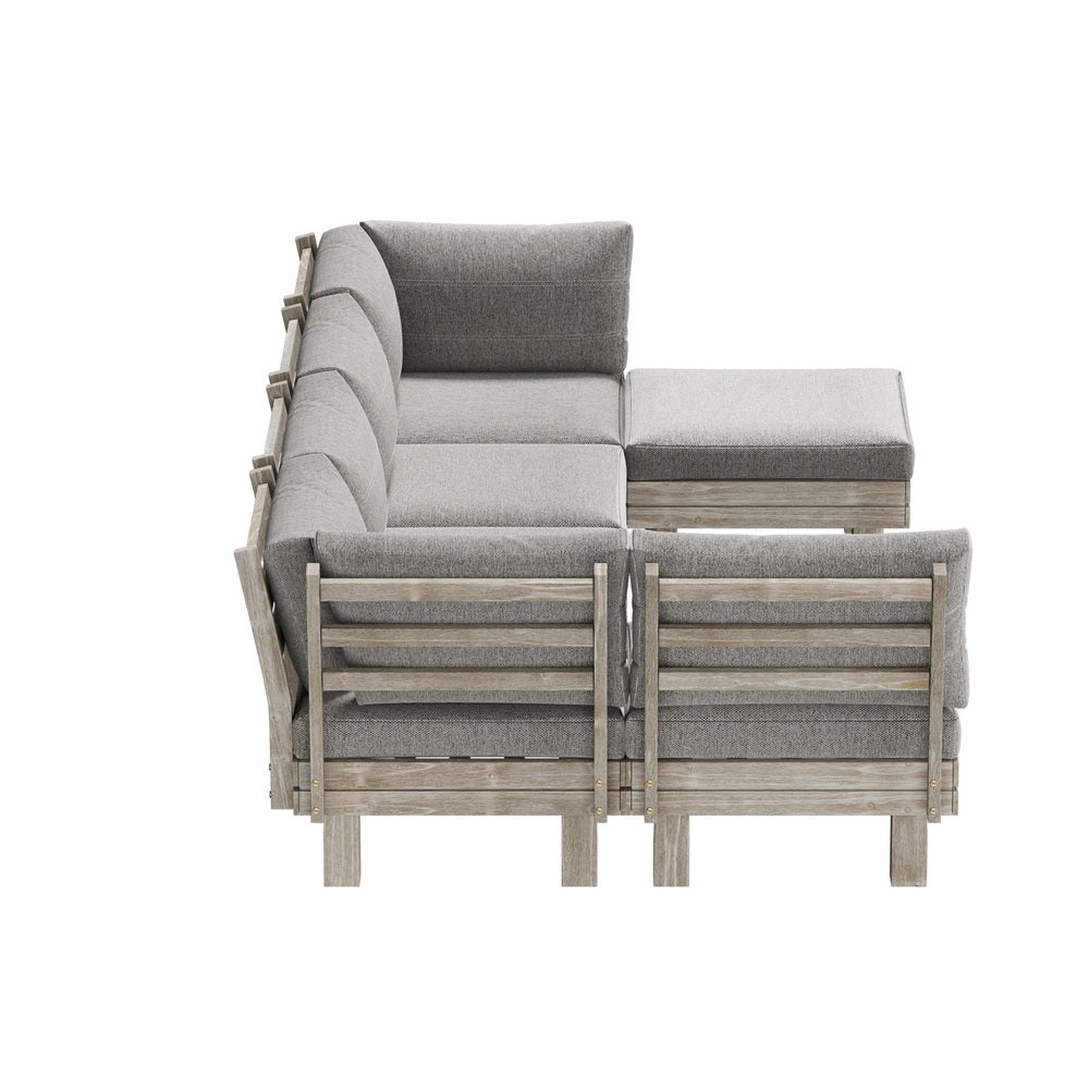 6-Piece Beige Outdoor Sofa Set with Coffee Table, Wood Frame, 150kg