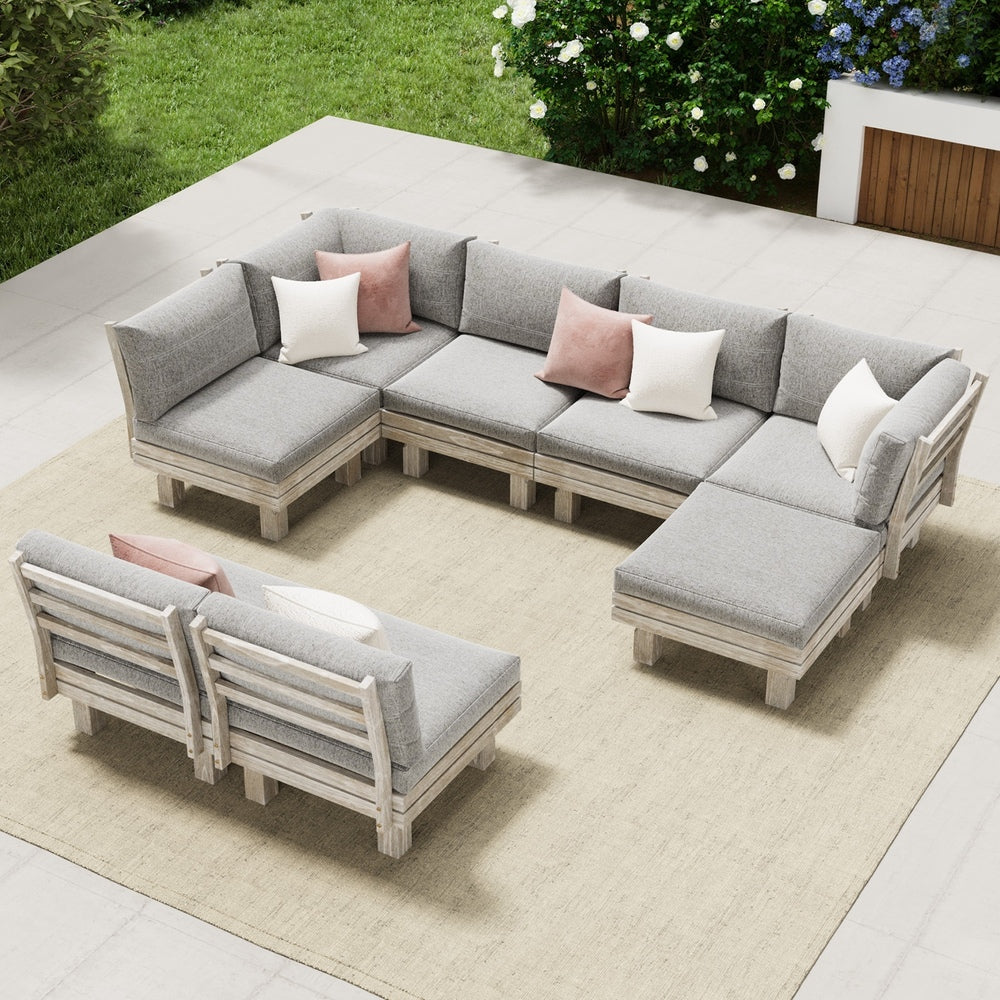 Livsip Outdoor Sofa Set 8 Piece Wooden Lounge Setting Garden