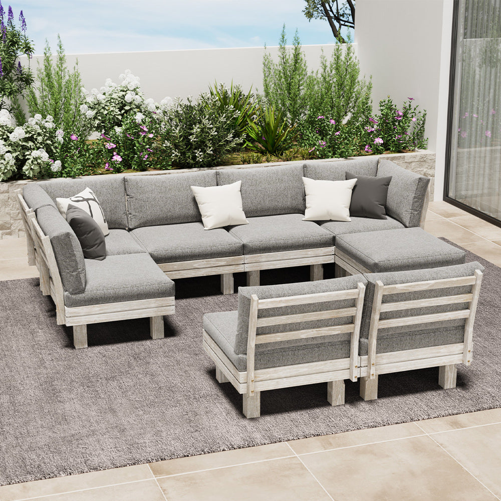 Livsip Outdoor Sofa Set 8 Piece Wooden Lounge Setting Garden