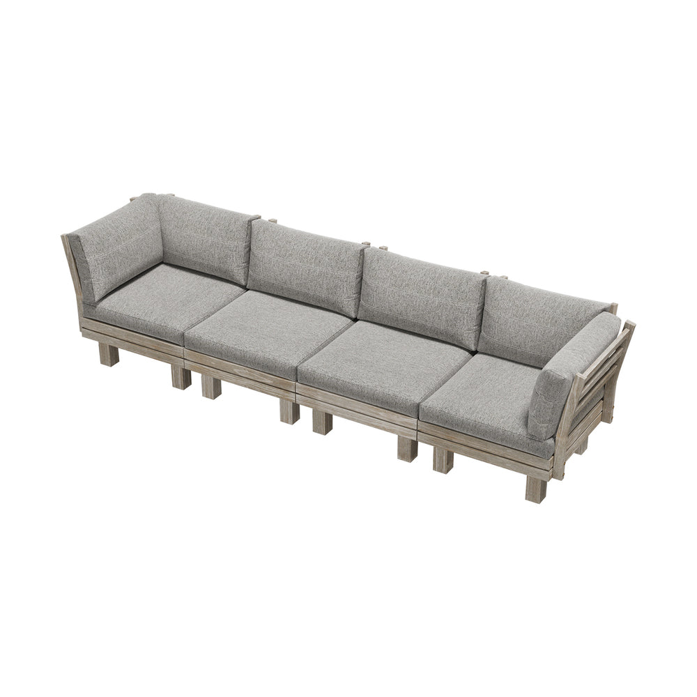 4-Seater Beige Outdoor Sofa Set, Wood Frame, 150kg Rated Per Seat