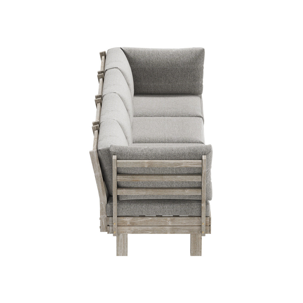 4-Seater Beige Outdoor Sofa Set, Wood Frame, 150kg Rated Per Seat