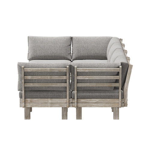6-Seater Beige Outdoor Sofa Set, Wood Frame, 150kg Rated Each Set
