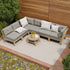 7‑Seater Outdoor Sofa Set Beige – Wood Frame, Cushions & Coffee Table